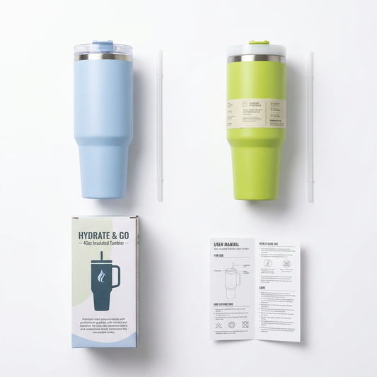 40oz plain matte tumbler package contents flat lay