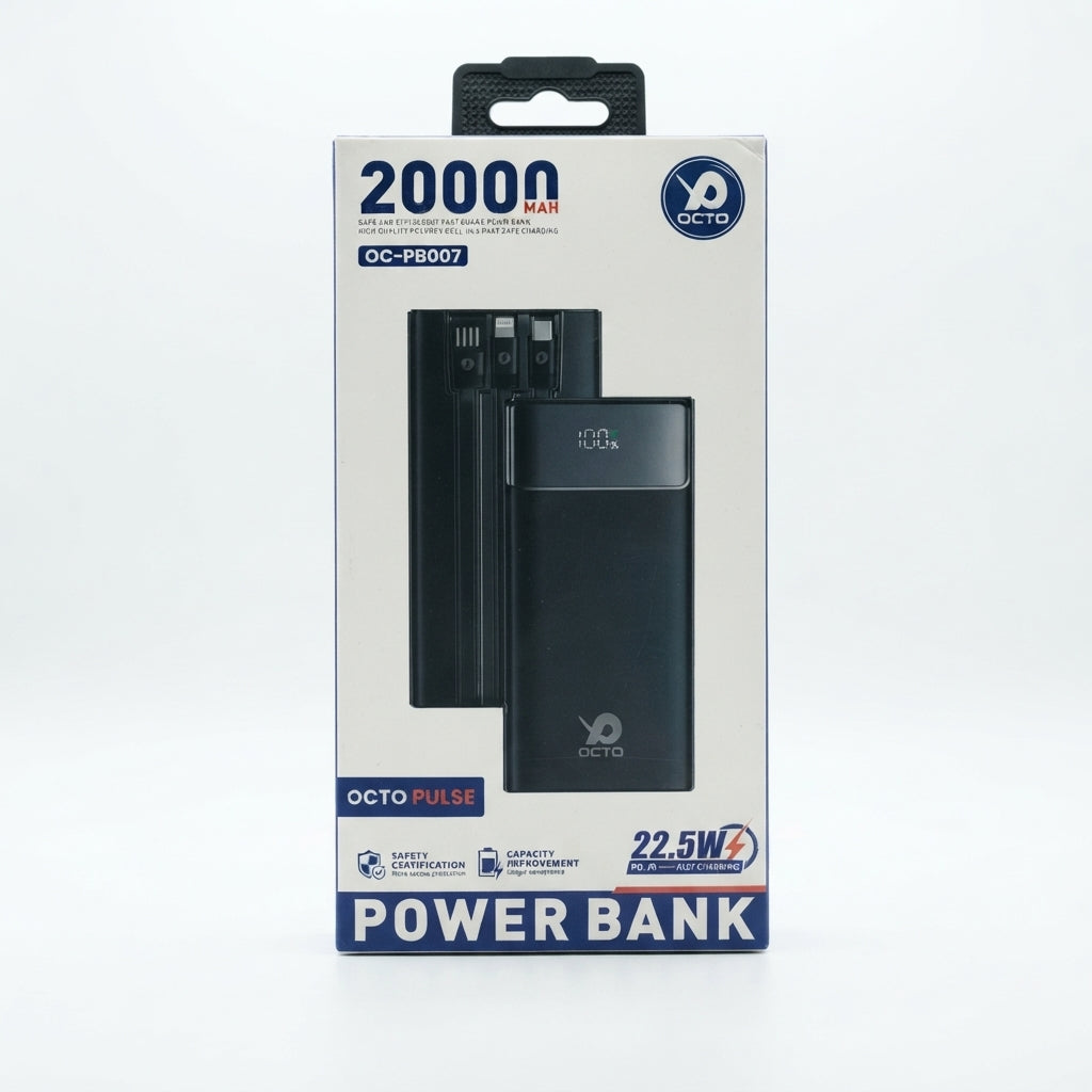 Octo Pulse OC-PB007 20000mAh Power Bank — 22.5W Fast Charging, Digital Display