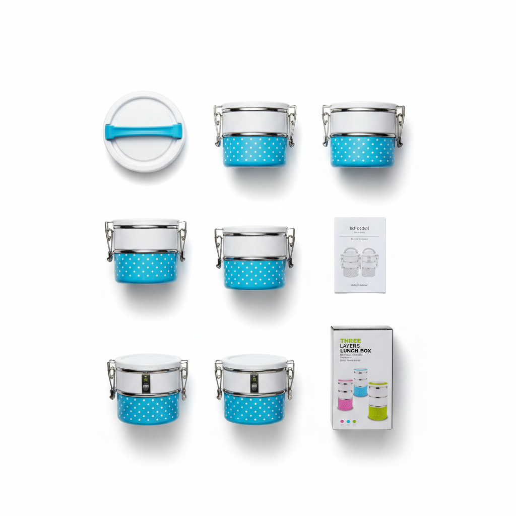 3 Layer Lunch Box – Premium Flat-Lay Package Contents
