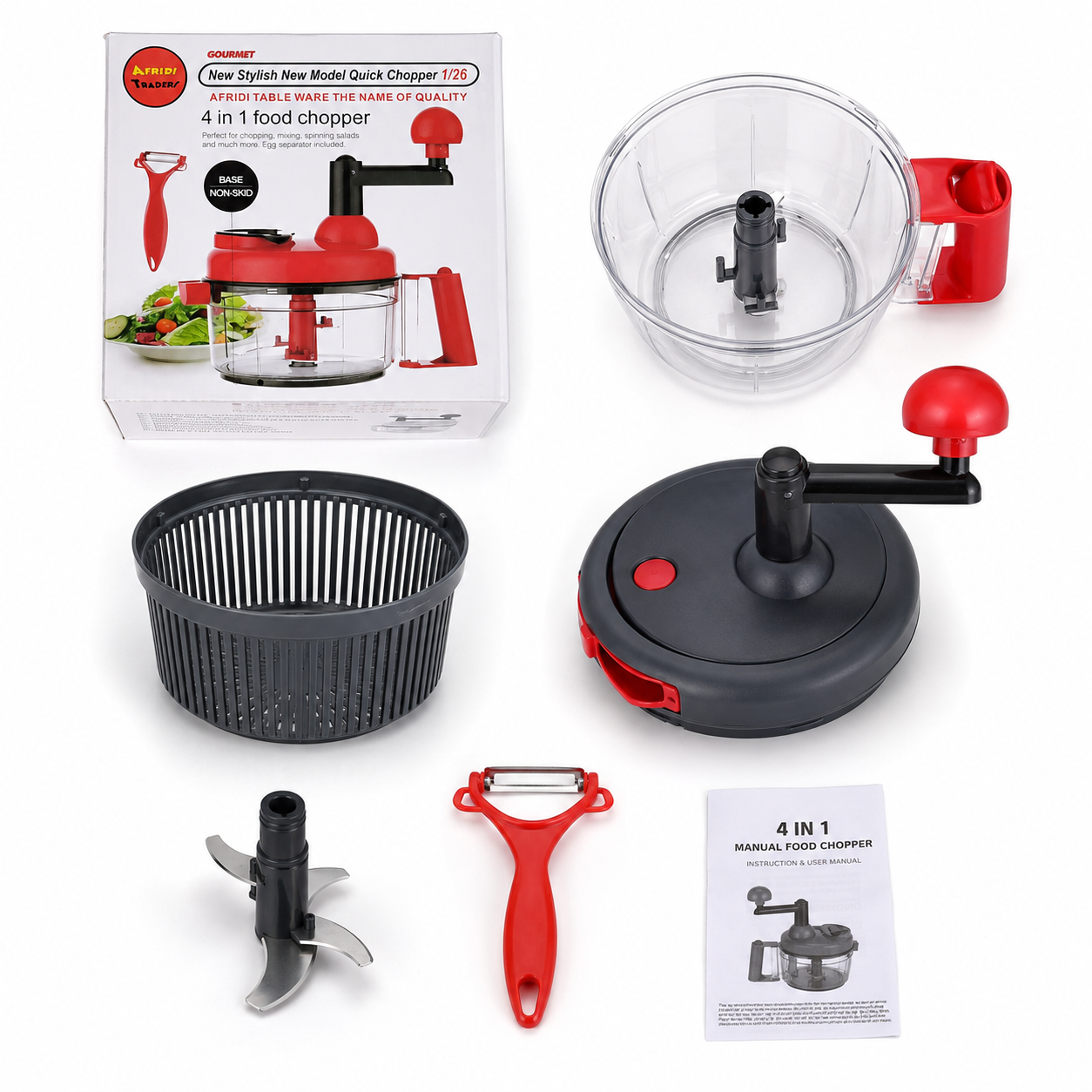 Manual food chopper transparent bowl and blade detail