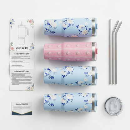 40oz floral tumbler package contents flat lay