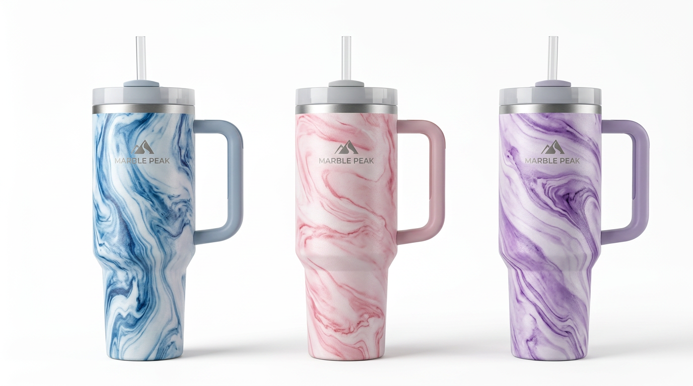 Three 40oz insulated tumblers in different designs