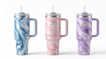 Three 40oz insulated tumblers in different designs