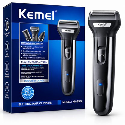 Kemei KM-6332 3-in-1 Rechargeable Grooming Kit — Hair Clipper, Beard & Nose Trimmer