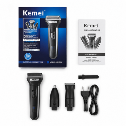 Kemei KM-6332 3-in-1 Rechargeable Grooming Kit — Hair Clipper, Beard & Nose Trimmer