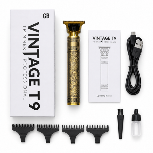 Vintage T9 Professional Cordless Trimmer — Zero Gap T-Blade, Metal Body, USB Rechargeable