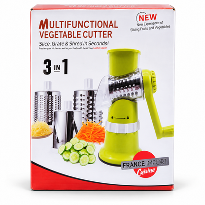 3 in 1 Multifunctional Vegetable Cutter — Rotary Drum Slicer, Grater & Shredder with Suction Base