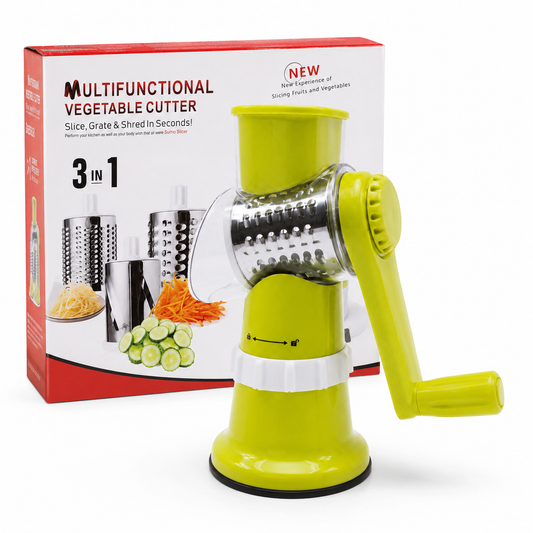 3 in 1 Multifunctional Vegetable Cutter — Rotary Drum Slicer, Grater & Shredder with Suction Base