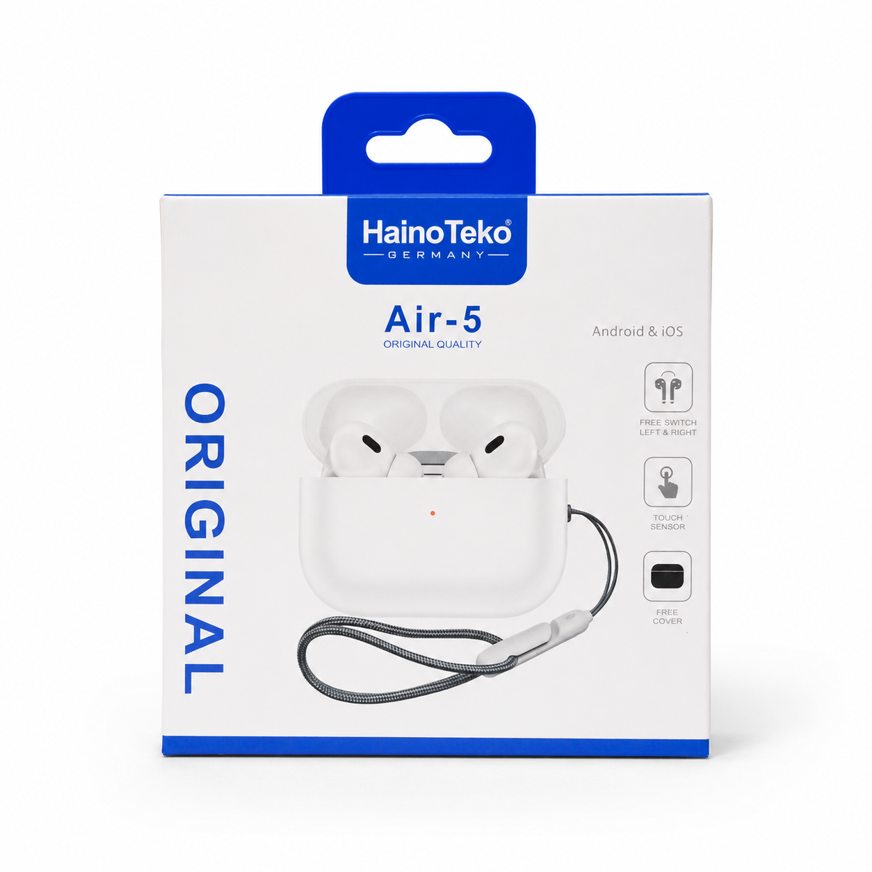 Haino Teko Air-5 Wireless Earbuds — Touch Control, Free Cover & Lanyard