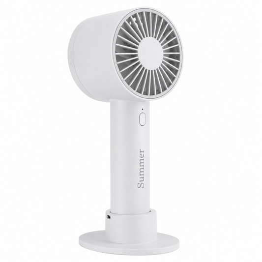 T10 mini handheld fan with fold out desk stand