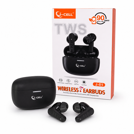 Q-CELL J-01 black TWS wireless earbuds with charging case