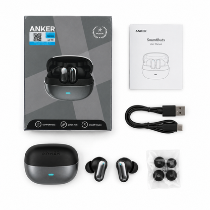 Anker earbuds charging case open showing both buds