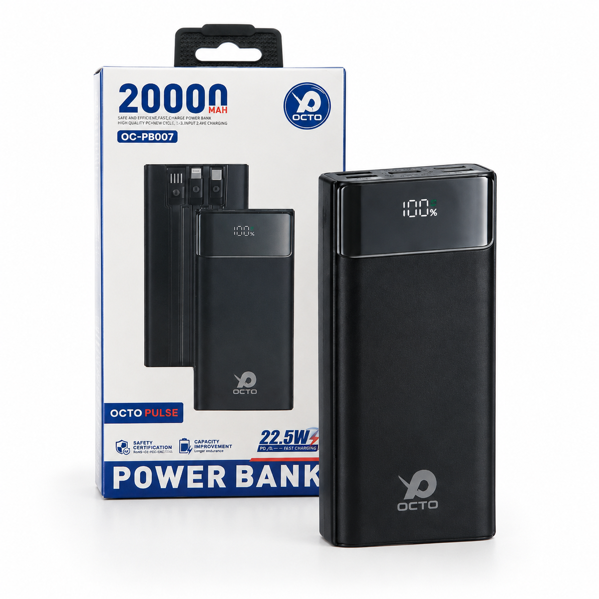 Octo Pulse OC-PB007 20000mAh Power Bank — 22.5W Fast Charging, Digital Display