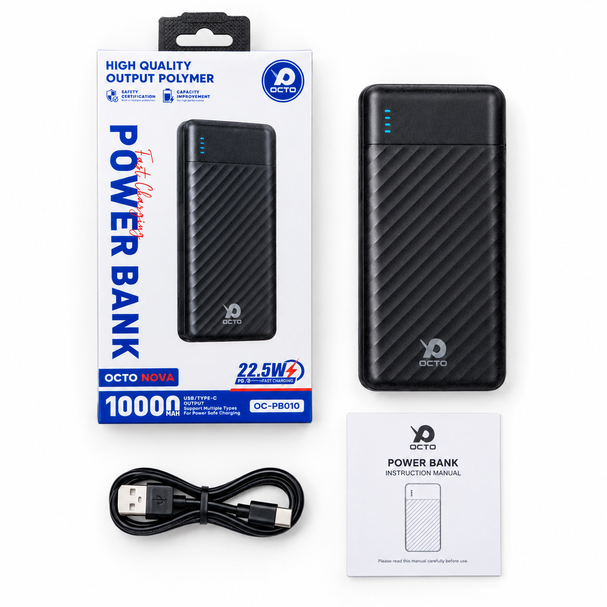 Octo Nova OC-PB010 10000mAh Power Bank — 22.5W Fast Charging, USB/Type-C Output