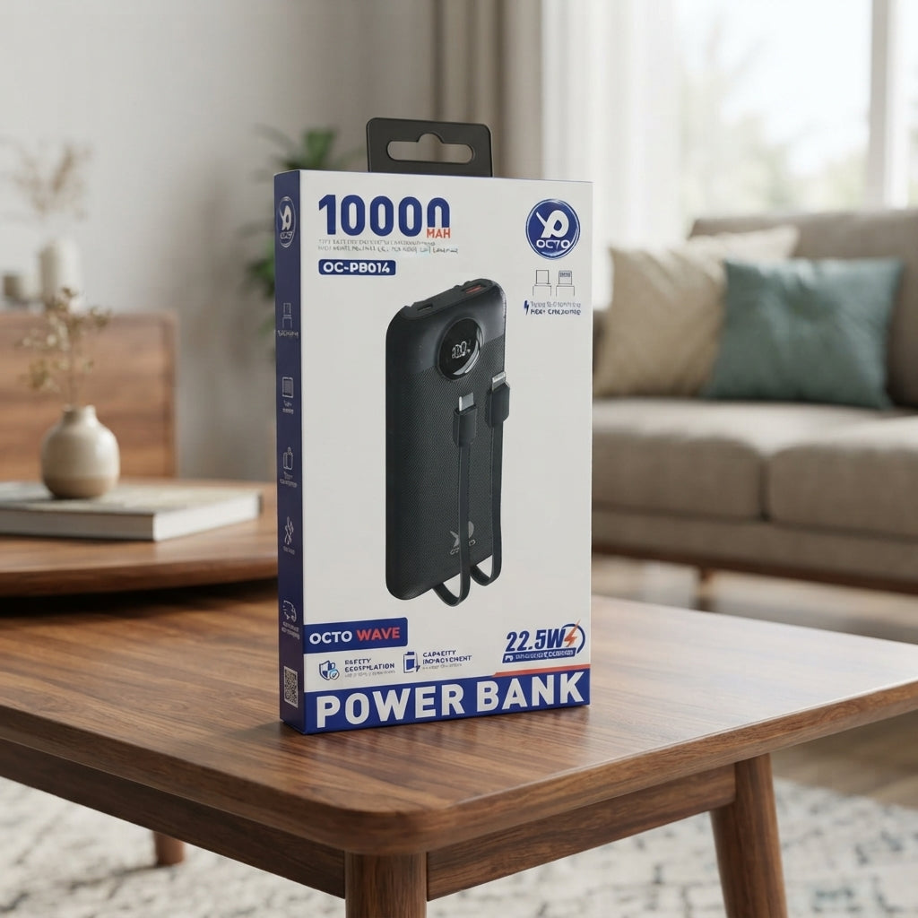 Octo Wave OC-PB014 10000mAh Power Bank — 22.5W Fast Charging, Digital Display