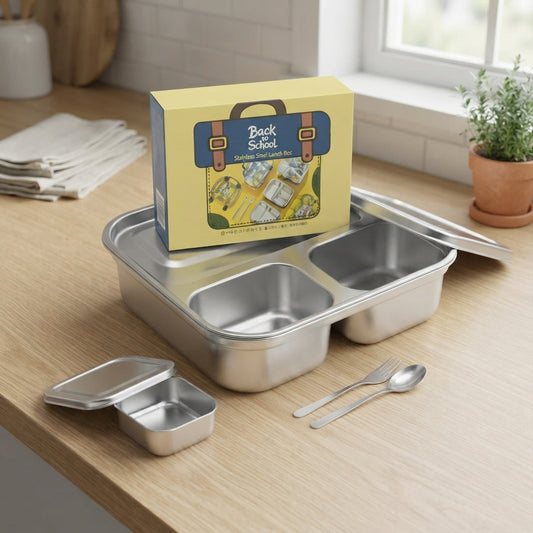 Back to School Stainless Steel Lunch Box — Independent Sealed, 2 or 3 Compartment