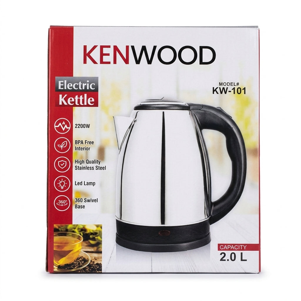 Kenwood KW-101 Electric Kettle — 2.0L, 2200W Stainless Steel, 360° Swivel Base