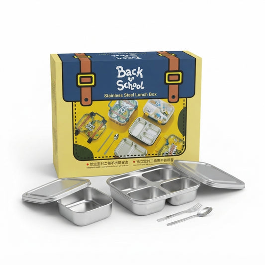Back to School Stainless Steel Lunch Box — Independent Sealed, 2 or 3 Compartment