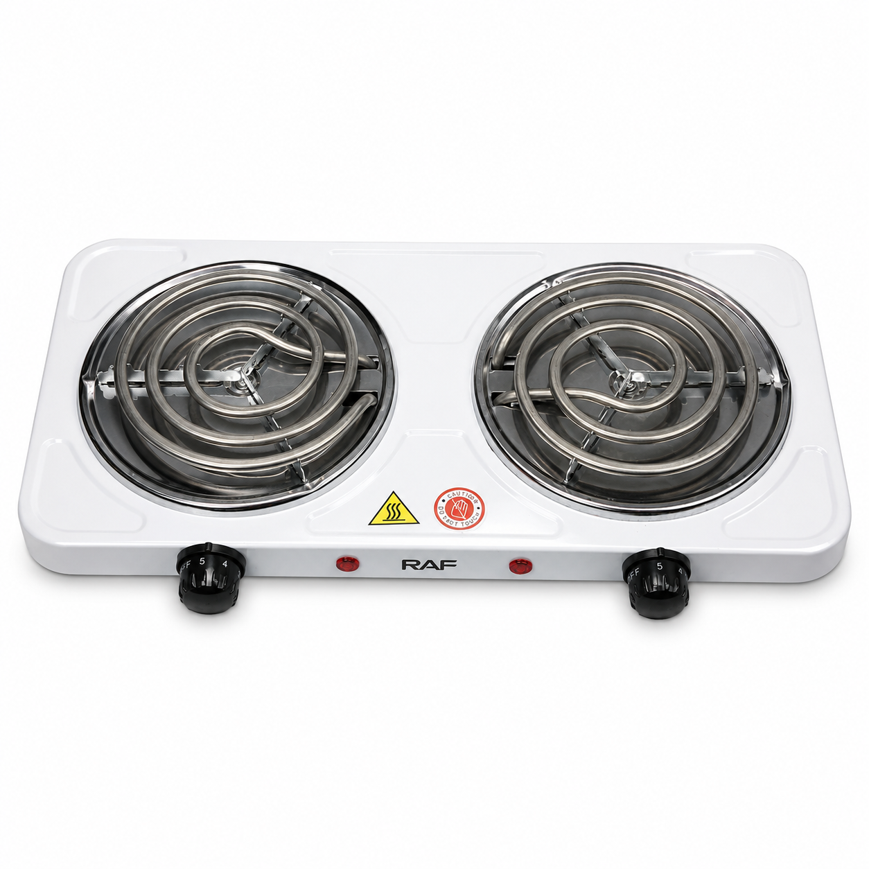 Double burner electric stove angled view