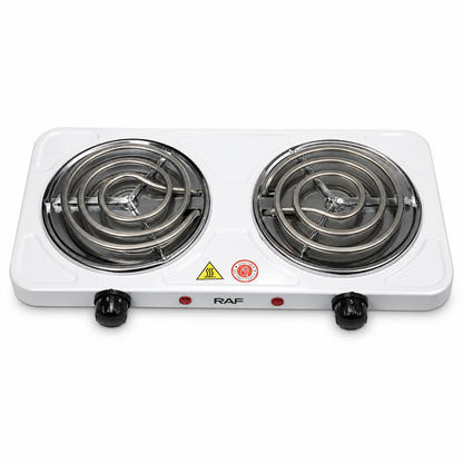 Double burner electric stove angled view
