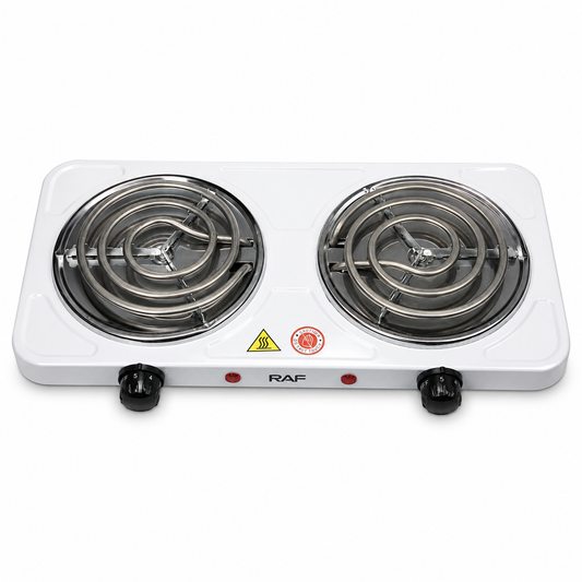 Double burner electric stove angled view