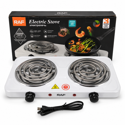Double burner stove spiral heating coils close-up