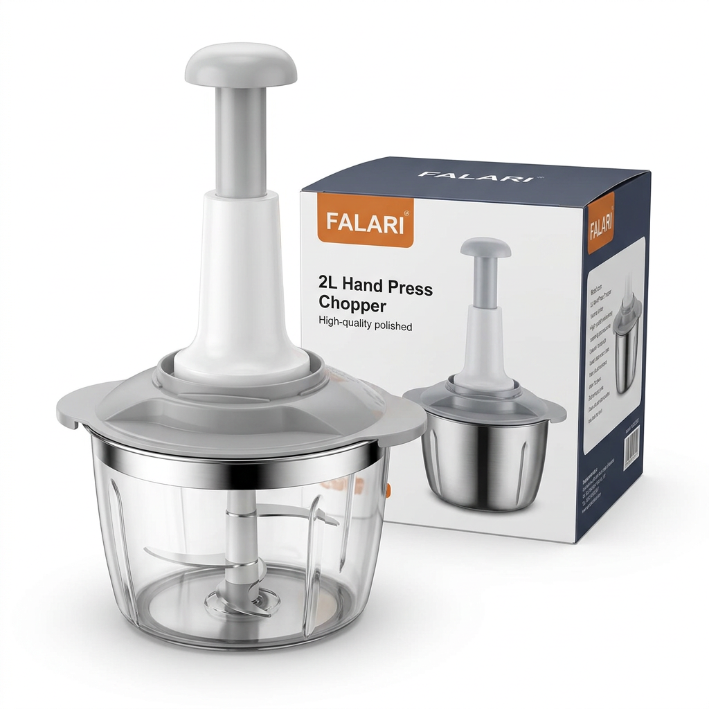 FALARI 2L hand press chopper with stainless steel bowl