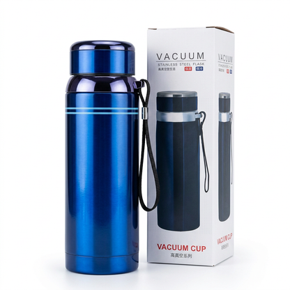 Blue vacuum insulated stainless steel water bottle