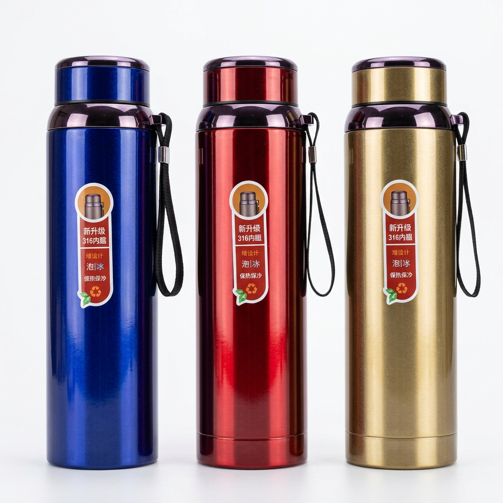 Vacuum insulated water bottles in three colours