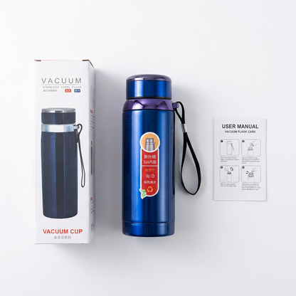 Vacuum insulated water bottle package contents flat lay